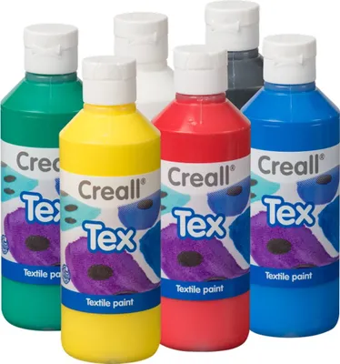 Zdjęcie produktu dla CREALL - Farba do tkanin Creall Tex 6 sztuk 6 kolorów 250ml | Zestaw 6 butelek