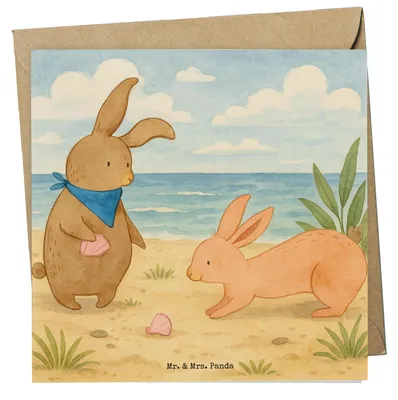 Produktbild von Mr. & Mrs. Panda Glückwunschkarte Hasen Muschel Design - Weiß - Geschenk, Grußkarte, Strand, Vatertag, Muscheln, Urlaub, anlasskarte, faltkarte, Klappkarte, doppelkarte
