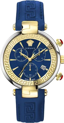 Produktbild von Versace VE2M00221 Revive Chrono gold silber blau Leder Armband Uhr Damen NEU