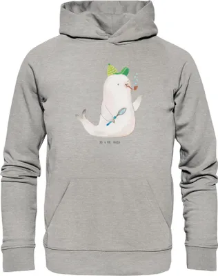 Produktbild von Mr. & Mrs. Panda Kuschelhoodie Robbe Sherlock Größe S - Heather Grey - Geschenk, Hoodie, Hoody, Lustige Sprüche, Pullover, Statement-Hoodie, Kapuzenpulli, Sweatshirt