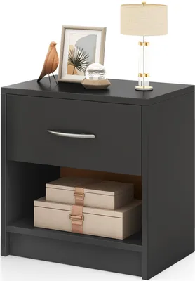 Produktbild von KOMFOTTEU Nachttisch mit Schublade und offenem Regal, moderner Beistelltisch für Wohnzimmer, Arbeitszimmer, 38,5 x 28 x 40,5 cm (Grau)