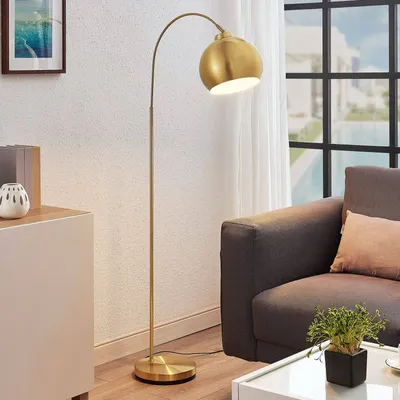 Produktbild von Lindby Bogenstehlampe Moisia, messingfarben, Metall, 148 cm