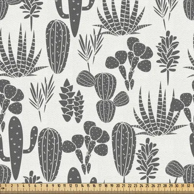 Produktbild von ABAKUHAUS Kaktus Gewebe als Meterware, Eine Sammlung der Kaktus-Betriebsschattenbilder Greyscale-saftige Anordnung Wüsten-Flora, 3 M (148 x 300 cm), Elfenbein Grau