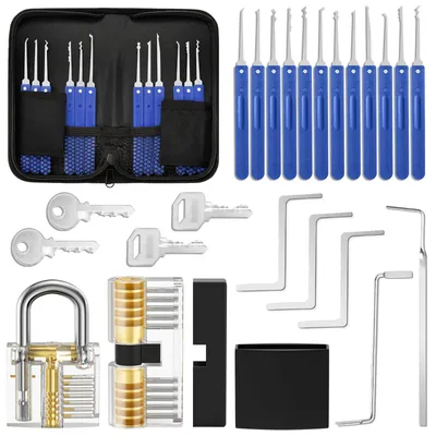 Lockpicking-Set 17-teilig mit 2 Trainingsschlössern, schwarz