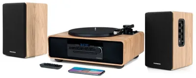 Zdjęcie produktu dla Gramofonem z głośnikami Bluetooth, radiem FM, odtwarza płyty CD/MP3 Thomson MIC300TT/902DUO