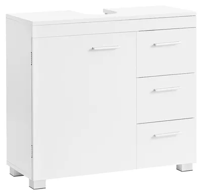Image de Meuble de salle de bain blanc MDF 3 tiroirs 2 étagères Scandinave 70x30x64 cm