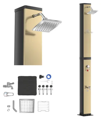 Obrázek produktu pro Solární sprcha XINZI 40 l s dešťovou a nožní sprchou, solární zahradní sprcha do 60 °C s teploměrem a rychlospojkou, pro sprchování u bazénu a kempování (zlatá-černá)