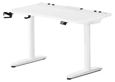 Obrázek produktu pro Elektrický herní stůl, psací stůl, počítačový stůl, ergonomický, s držákem na sluchátka z uhlíkových vláken a držákem na nápoje, bílý, rozměry 1200 x 700 mm