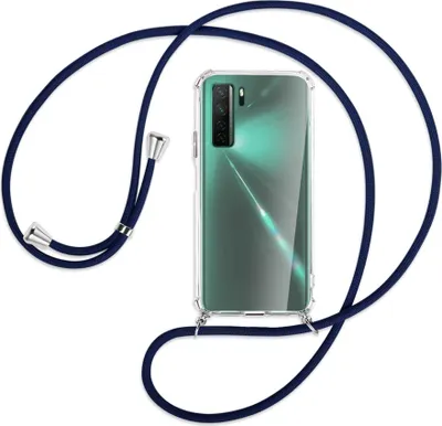 Produktbild von Handykette Backcover-Schutzhülle mit Band (Metall silberfarben) für Huawei P40 lite 5G - dunkelblau
