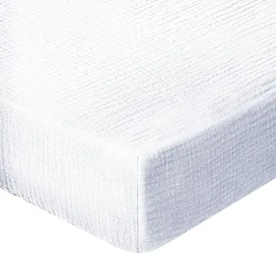 Produktbild von DOLCE SONNO Musselin Spannbettlaken Babybett 60x120 cm – 100% Baumwolle, atmungsaktiv, temperaturregulierend, weich - White