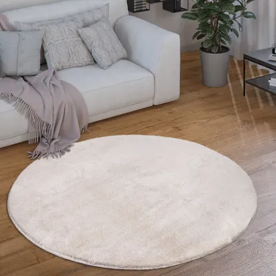 Produktbild von Teppich Rund Wohnzimmer Kurzflor Modern Flauschig Waschbar Einfarbig Rutschfest Grösse 120 cm Rund