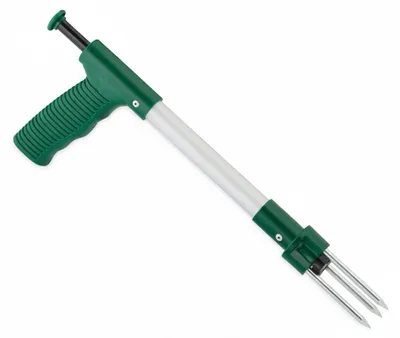 Produktbild von Relaxdays Unkrautstecher, Wurzelstecher zum Unkraut jäten, Auswerfmechanismus, Länge: 37 cm, Distelstecher, grün/silber