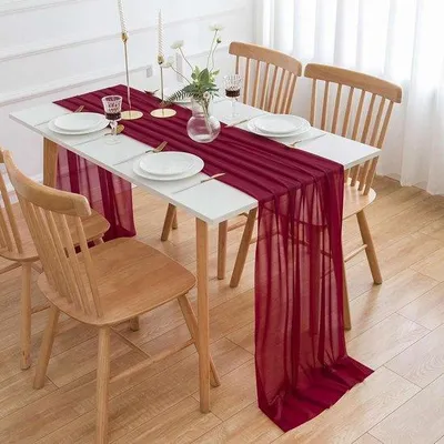 Productafbeelding van Ibenzoa® zachte chiffon tafelkleed – elegante, wasbare tafeldecoratie in bordeauxrood, 70 x 400 cm, ideaal voor bruiloften en feestelijke gelegenheden