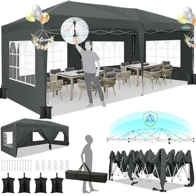 Productafbeelding van Paviljoen, 3x6 meter, nevelgrijs, waterdicht, stabiel, met 6 zijwanden, eenvoudige opbouw met één druk op de knop