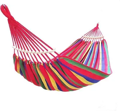 Zdjęcie produktu dla Hamak Famanu dla 2 osób - 220 x 160 cm - całkowita długość 330 cm - maksymalne obciążenie 300 kg - wykonany z bawełny - kolor czerwony z drążkiem