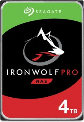 A product shot of a Seagate IronWolf Pro 4TB NAS hard drive.