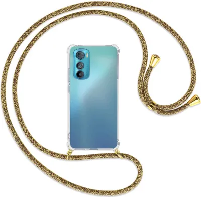 Produktbild von Handykette Backcover-Schutzhülle mit Band (Metall goldfarben) für Motorola Edge 30 5G - braun+beige