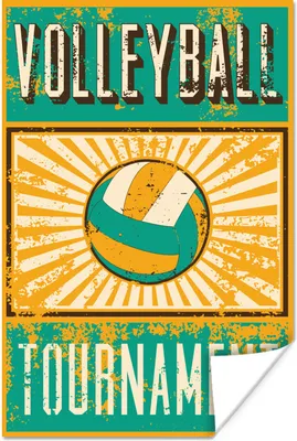 Produktbild von MuchoWow® Poster Volleyball-Illustration mit Zitat "Volleyballturnier" vor verwittertem Hintergrund 20x30 cm - Papierdruck