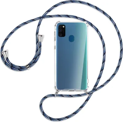 Produktbild von Handykette Backcover-Schutzhülle mit Band (Metall silberfarben) für Samsung Galaxy M30s - Blautöne