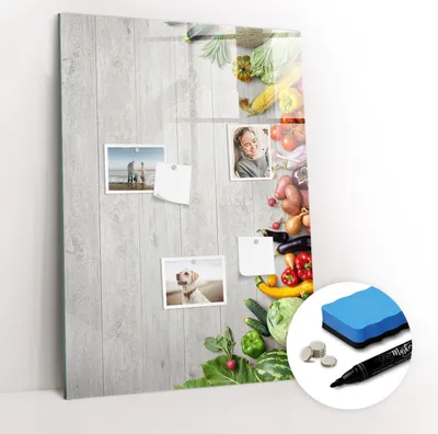 Produktbild von Magnetpinnwand Memoboard - Zubehörsatz - Schwarzer Marker + Schwamm + Magnete - 70 x 100 cm - Gemüse auf Holz