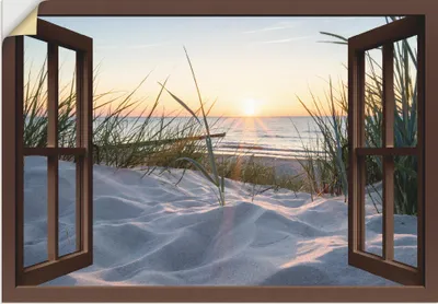 Produktbild von ARTland Wandbild, selbstklebend Ostseestrand, braunes Fenster Größe: 100x70 cm