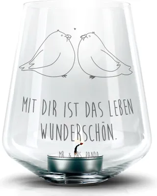 Produktbild von Mr. & Mrs. Panda Windlicht Glas Turteltauben Liebe - Transparent - Geschenk, Teelichthalter, Laterne, Teelicht, Tauben, Hochzeitstag, Kerzenhalter, Freundin, glücklich
