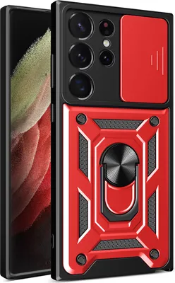 Produktbild von Galaxy S23 Ultra Hülle mit 360° Drehbarer Magnetische Ring Ständer Halter Dia Kameraschutz TPU Bumper Silikon Schutzhülle für Samsung Galaxy S23 Ultra Rot