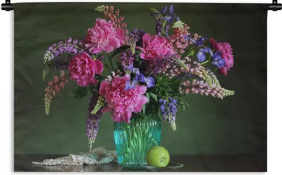 Produktbild von MuchoWow® Wandteppich Wandbehang Farben - Blumen - Stilleben 90x60 cm Tapisserie Dekoration Wandtuch - Wandskulpturen - Bildteppich