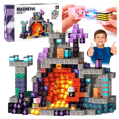 Zdjęcie produktu dla Kocki magnetyczne konstrukcyjne pixele Mincraft 100 el.
