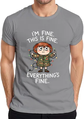 Produktbild von I'm fine this is fine everything's fine Lichterkette Geschenk Herren T-Shirt, Grau, M