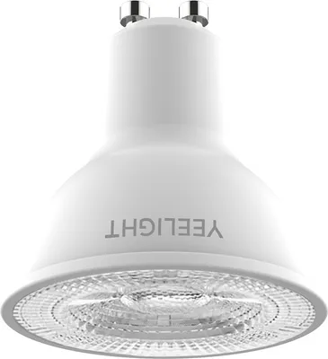 A white smart LED bulb with a GU10 base.