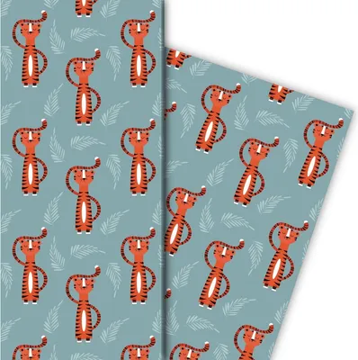 Produktbild von Cooles Tiger Geschenkpapier nicht nur für Kinder, hellblau grau - G8113, 32 x 48cm