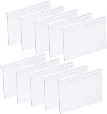 Obrázek produktu pro Balení 60 průhledných plastových držáků štítků, průhledné držáky štítků s cenovkami, držáky cenovek z PVC, plastové držáky štítků na policích pro označení produktů pro obchody v supermarketech