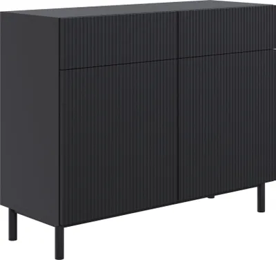 Produktbild von Selsey Veldio New – Sideboard zweitürig mit Rillenfront und 2 Schubladen, Schwarz, 100 cm