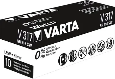 Produktbild von Varta -V317, Einwegbatterie, Siler-Oxid (S), 1,55 V, 1 Stück(e), Hg (Quecksilber), Silber
