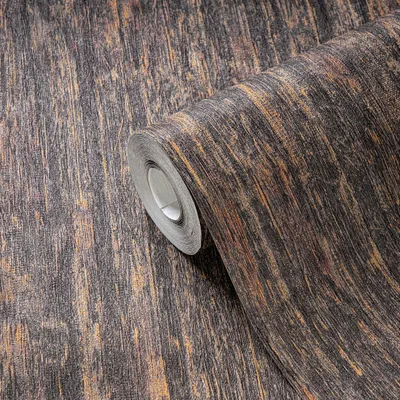 Produktbild von Vlies Tapete in Holz Optik Schwarz Orange Bronze – Strukturtapete glänzend modern livingwalls (KG-174774)