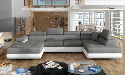 Produktbild von NABBI Ecksofa U mit Zerlegung Rossano U P - grau (Sawana 05) / weiß (weich 17)