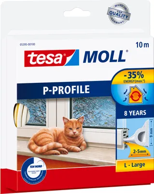 Produktbild von tesamoll Fensterdichtung selbstklebend (1 x 10 m) - P-Profil: 9 mm x 5 mm - weiß