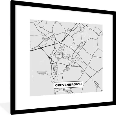 Produktbild von MuchoWow® Gerahmtes Poster Karte - Grevenbroich - Stadtplan - Deutschland - Karte 40x40 cm - Poster mit Schwarzem Bilderrahmen Wandposter Rahmen Foto Bilder - Poster - Plakat im Rahmen