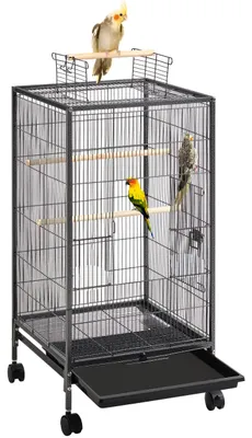 Produktbild von Yaheetech Vogelkäfig mit offenem Dach, Vogelvoliere mit Holzstangen und 360° dre