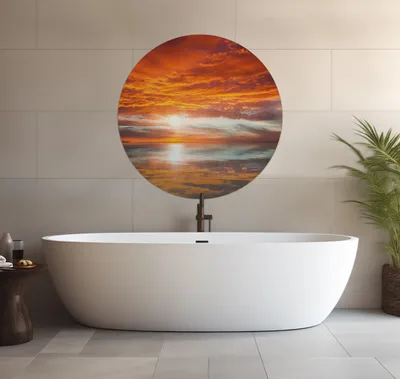 Produktbild von Wallario wasserfestes Poster selbstklebend 90 x 90 cm, Abendrot in Reflexion über dem See, Badezimmerposter Spritzschutz mit Hochglanzoberfläche in Glasoptik