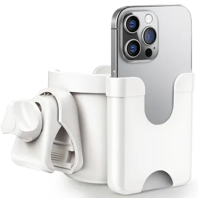 Image de Porte-gobelet 2-en-1 pour poussettes, universel, avec support pour téléphone, couleur blanche