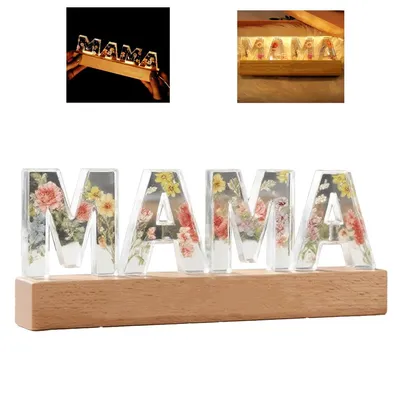 Produktbild von Geschenk für Mama - LED Nachtlicht für Mama, Acryl & Holz, Geburtstagsgeschenk, Muttertag Geschenk