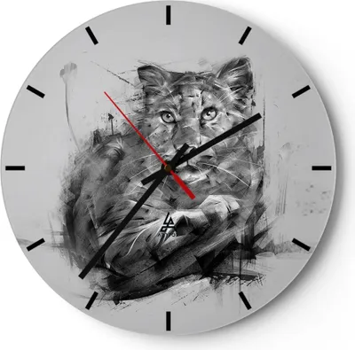 Produktbild von Wanduhr - Rund - Glasuhr - Tier Abstraktion - 40x40cm - Schleichendes Uhrwerk - Lautlos - zum Aufhängen bereit - Dekoration Modern - Wanddekoration aus Glas - C3AR40x40-3850