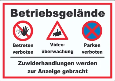 Produktbild von Aufkleber Betriebsgelände Betreten Video Parken A9 (37x52mm)