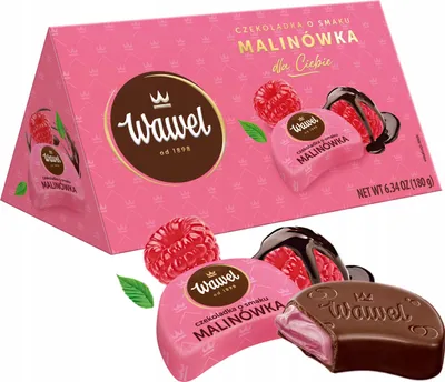 Zdjęcie produktu dla Czekoladki z nadzieniem malinowym Wawel 180 g
