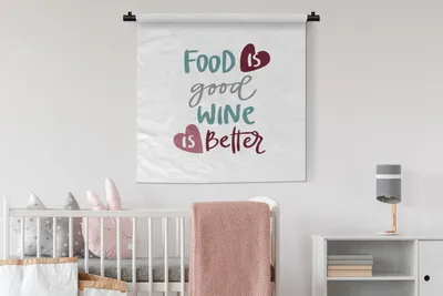 Produktbild von MuchoWow® Wandteppich Wandbehang Essen ist gut, Wein ist besser' - Weiß - Sprichwörter - Zitate 90x90 cm Tapisserie Dekoration Wandtuch - Wandaufhänger