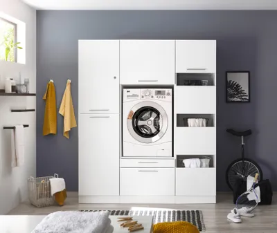 Produktbild von Waschmaschinenschrank Trockner Schrank Wäscheschrank 167 cm Weiß Clara Respekta