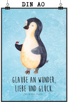 Produktbild von Mr. & Mrs. Panda Bild Pinguin Marienkäfer DIN A0 - Eisblau - Geschenk, Liebe, wanddeko, Kunstdruck, Plakat, drucke, Kleine Wunder, Wandbild, Aufmerksam, Glück