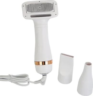 Obrázek produktu pro 3 v 1 Fén na vlasy pro psy Kartáč s uvolňovacím tlačítkem 300W Ochrana proti přehřátí Nastavitelná teplota Přenosný fén na vlasy pro domácí mazlíčky Cestování Zlatá zástrčka EU